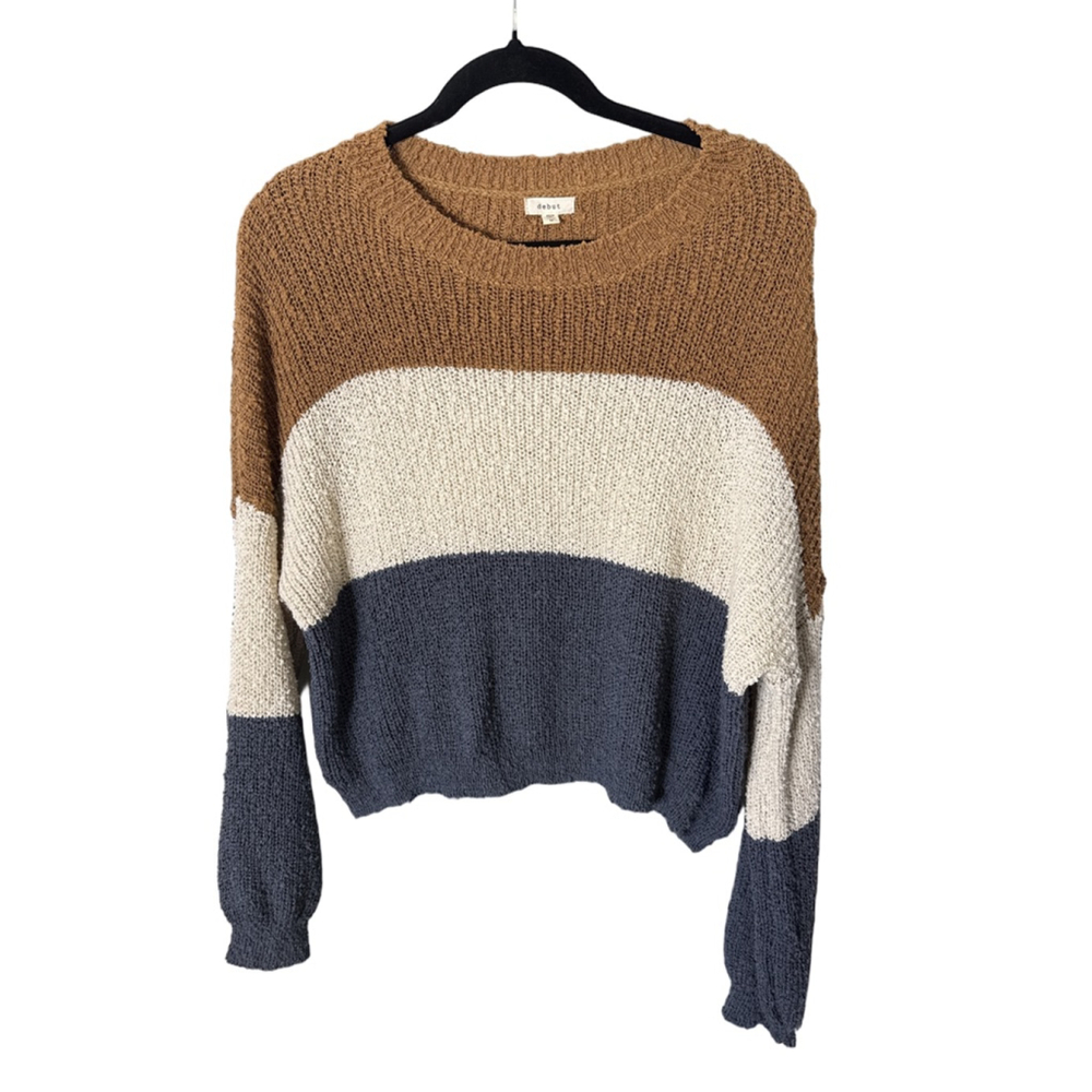 Women's Debut Colorblock Crew Neck Sweater M Brown White Blue